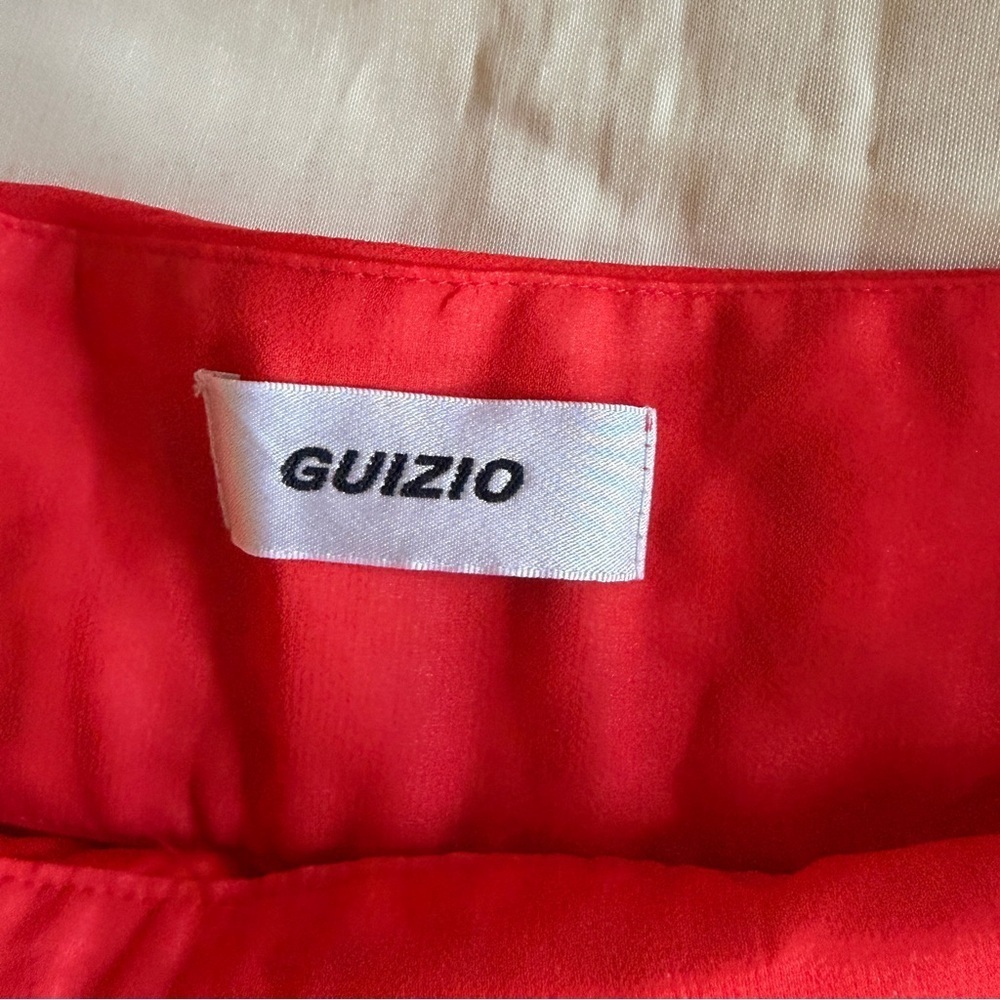 GUIZIO- Chiffon Slit Mini Skirt Size Large Poppy Orange Micro Summer Low Waist - Picture 8 of 9